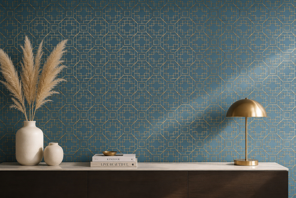 Tapeten Geometrisch Petrol Gold Quadrate Modern Elegant