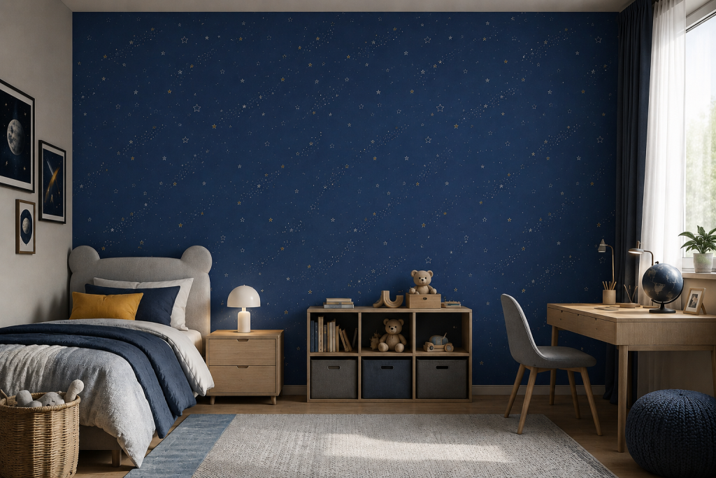 Tapeten Dunkelblau Sterne Gold Kinderzimmer Nacht Muster