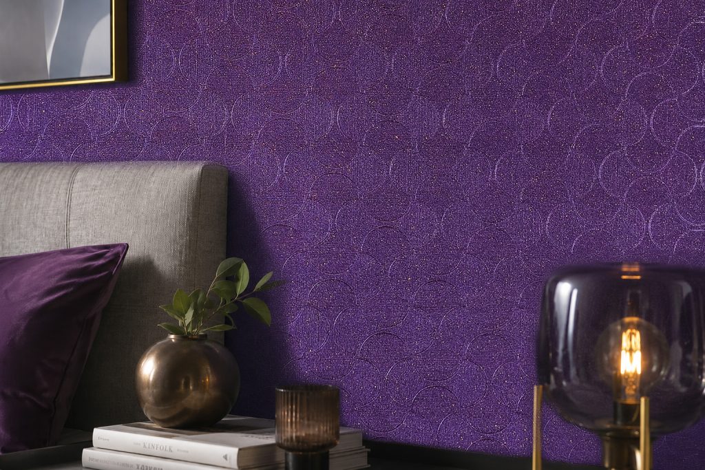 Tapeten Lila Kreismuster Glitzer Uni Modern Wohnzimmer