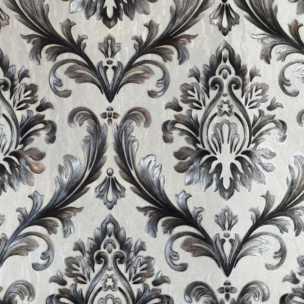 Tapeten Barock Damast Ornament Grau Schwarz Klassisch