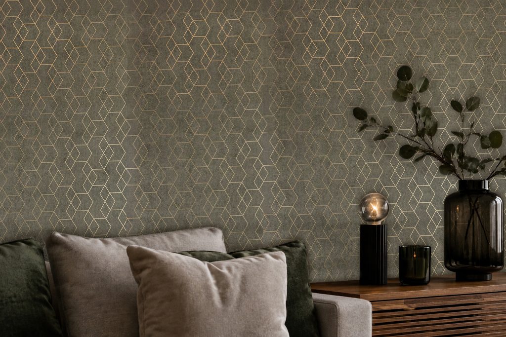 Tapeten Geometrisch 3D Würfel Grau Gold Metallic Modern