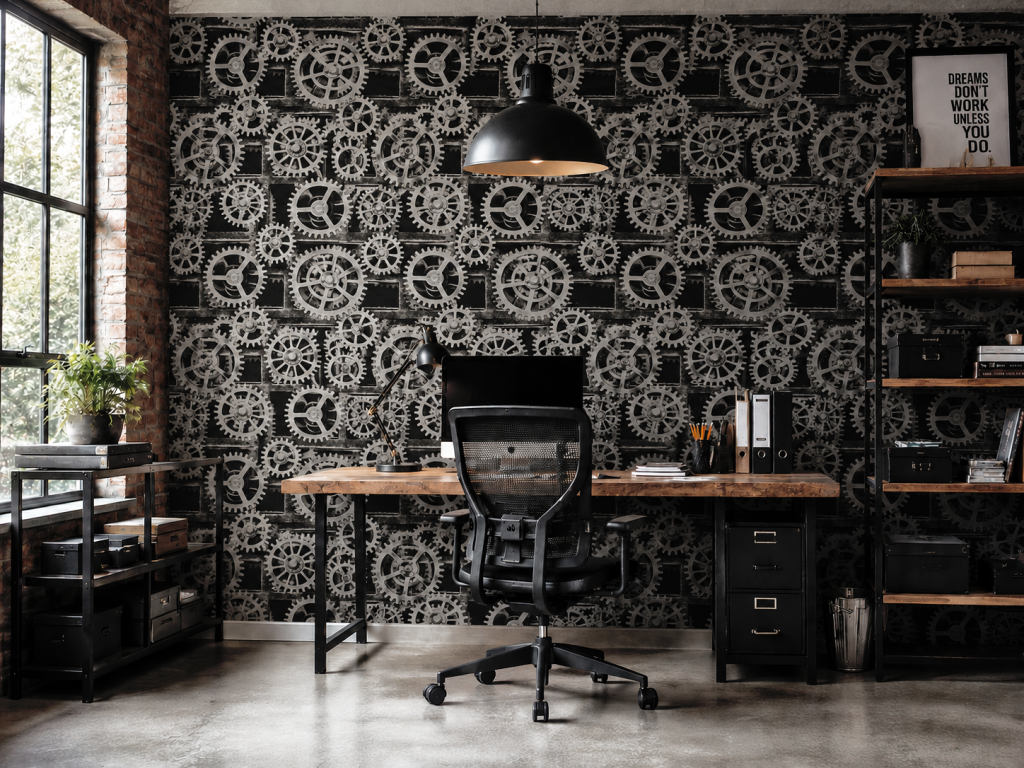 Tapeten Steampunk Zahnräder Schwarz Silber Industriell