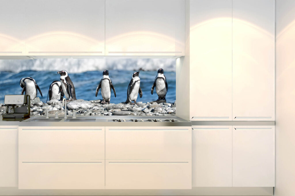 Küchenrückwand Folie - Reihe von Pinguinen