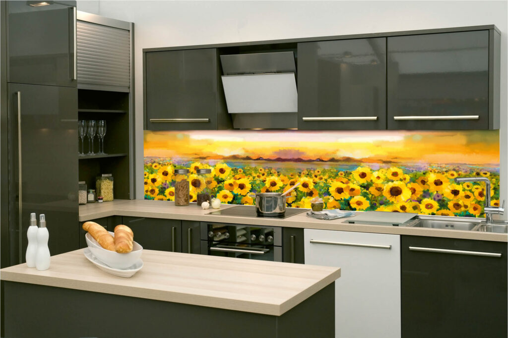 Küchenrückwand Folie - Ölgemälde Sonnenblumen