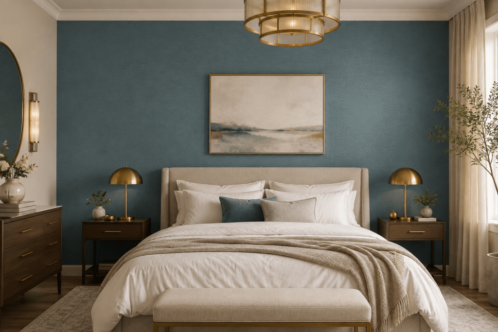 blaue tapete schlafzimmer